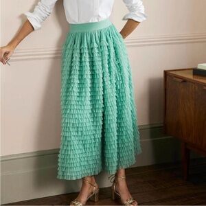 Boden Rachael Ruffled Layered Tulle Green Skirt